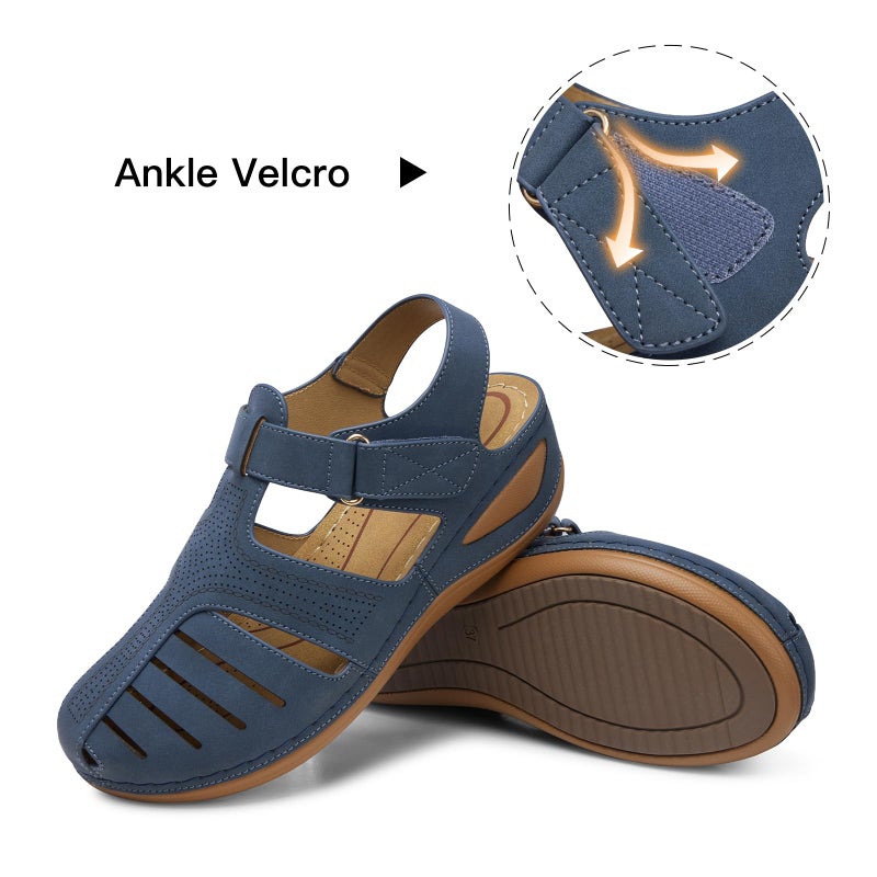 SHIBEVER Women's Wedge Sandals Summer: Closed Toe Platform Comfortable Dressy Wedge Sandals Royal Blue Size 9 - Image 3